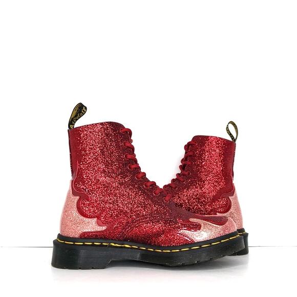 Dr Martens Pascal Flame Red Glitter Ankle Boots Women’s 5 Shoes - Picture 5 of 13